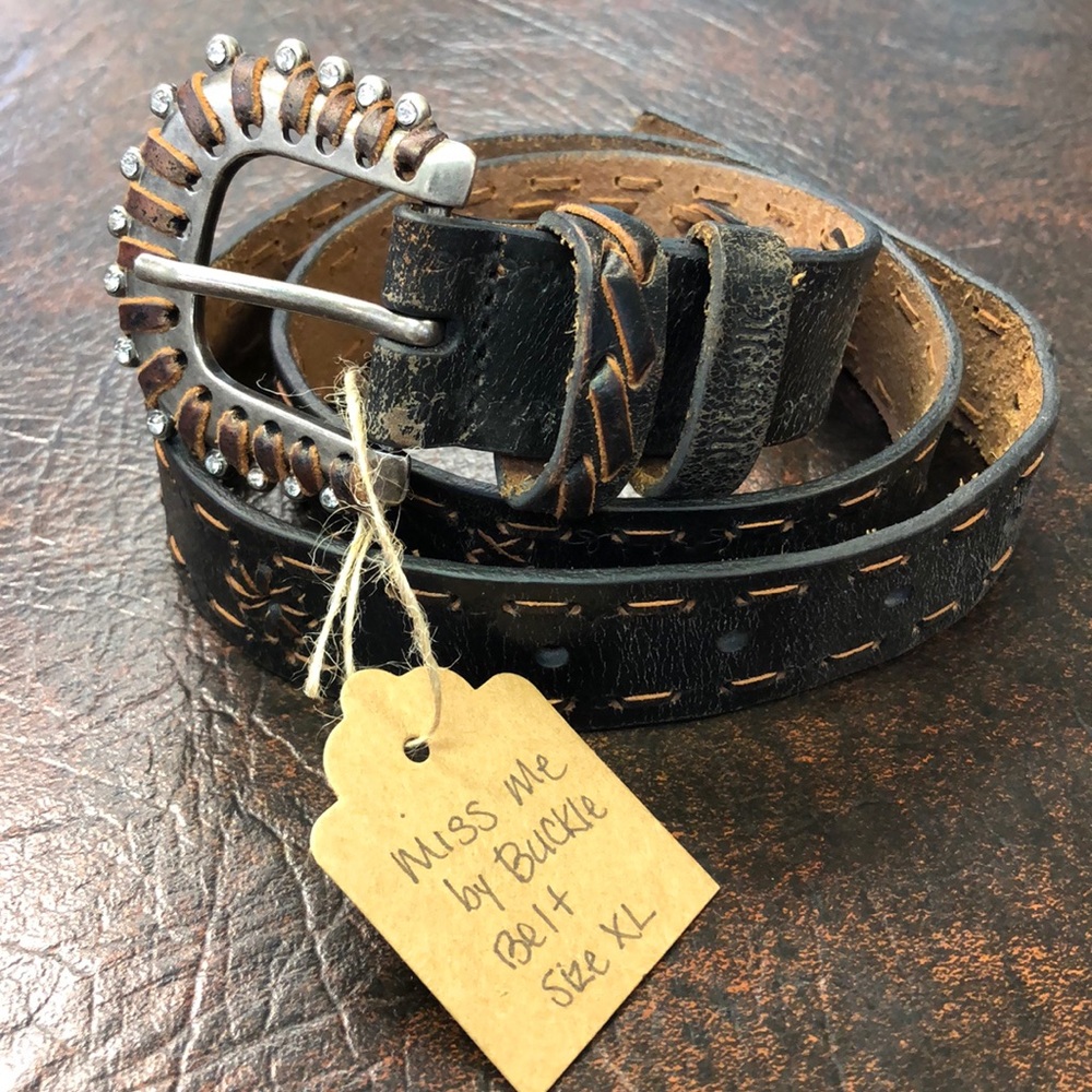 Miss Me Embellished Leather Belt XL